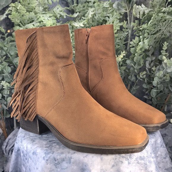 SO Oldfashion Cognac Western Stitch Fringe Zip Boots 2” Heels WMS 9.5M🌟NWT🌟 - Picture 16 of 16